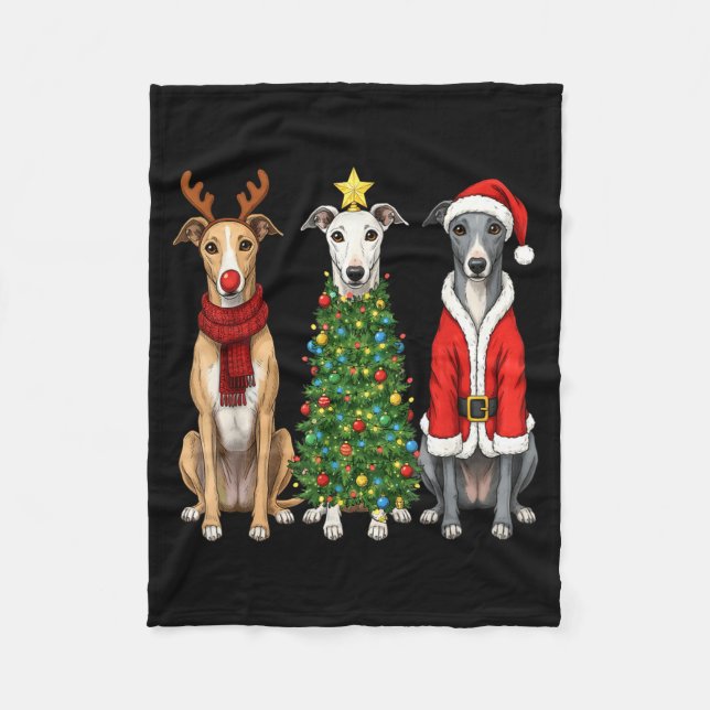 Retro Christmas Ghound Santa Reindeer Dog Lover  Fleecedecke (Vorderseite)