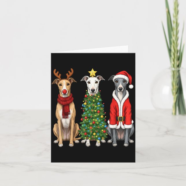 Retro Christmas Ghound Santa Reindeer Dog Lover  Karte (Vorderseite)