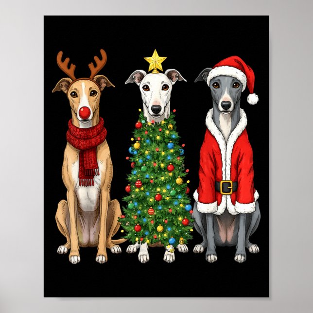 Retro Christmas Ghound Santa Reindeer Dog Lover  Poster (Vorne)