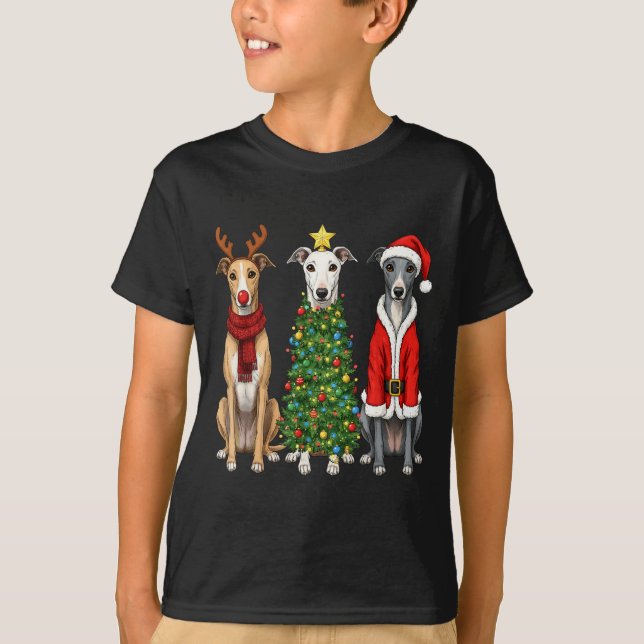 Retro Christmas Ghound Santa Reindeer Dog Lover  T-Shirt (Vorderseite)