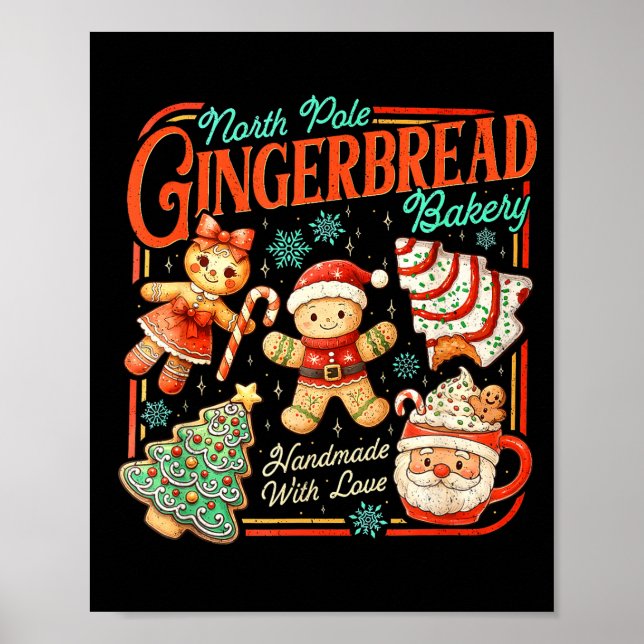 Retro Christmas Gingerbread Bakery North Le Cookie Poster (Vorne)