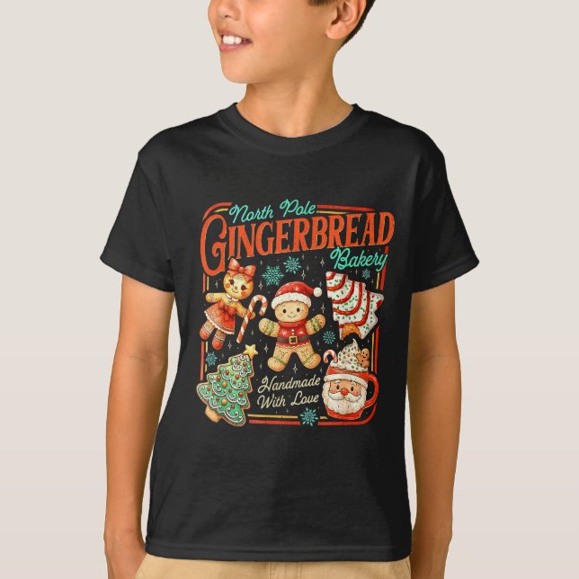 Retro Christmas Gingerbread Bakery North Le Cookie T-Shirt (Vorderseite)