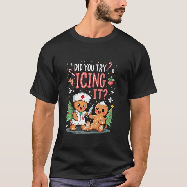 Retro Christmas Gingerbrot Nurse Squad Haben Sie T T-Shirt (Vorderseite)