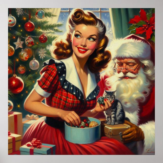 Retro Christmas Girl Poster (Vorne)