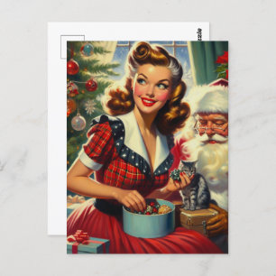 Retro Christmas Girl Postkarte