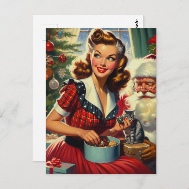 Retro Christmas Girl Postkarte (Vorne/Hinten)