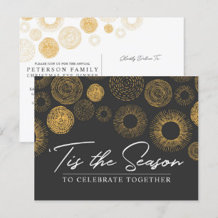 Retro Christmas Gold Burton Festtagsessen / Party Einladungspostkarte