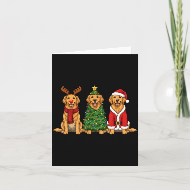Retro Christmas Golden Retriever Santa Reindeer Do Karte (Vorderseite)
