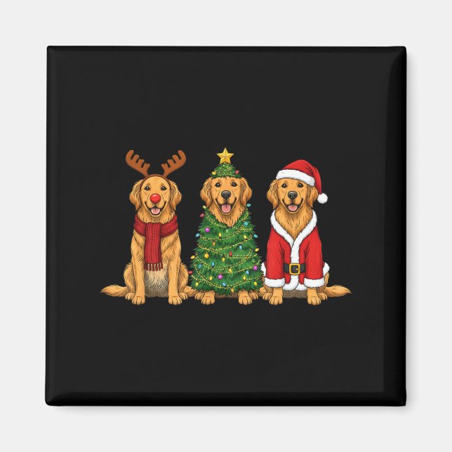 Retro Christmas Golden Retriever Santa Reindeer Do Magnet (Vorne)