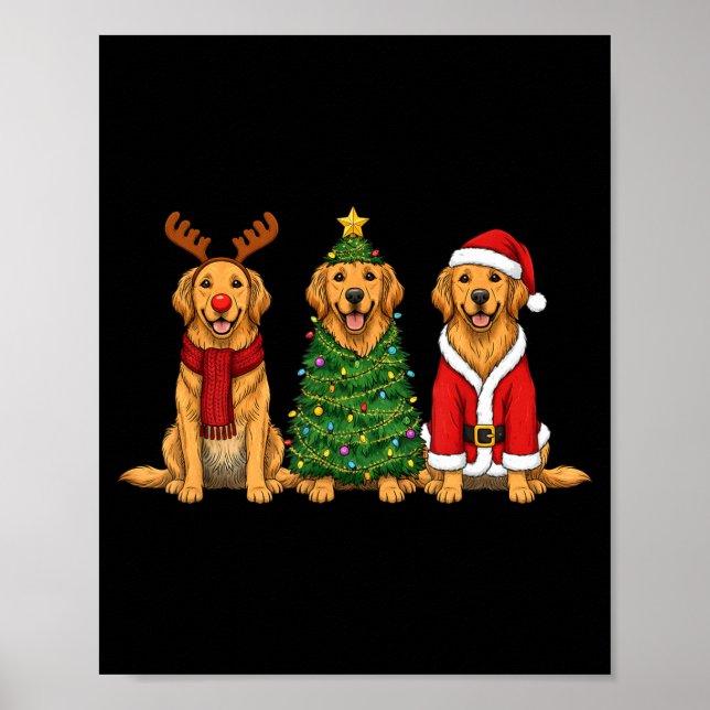 Retro Christmas Golden Retriever Santa Reindeer Do Poster (Vorne)