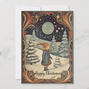 Retro Christmas Gouache Bilder vorne und hinten Feiertagskarte