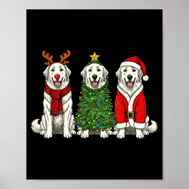 Retro Christmas Great Pyrenees Santa Reindeer Dog  Poster (Vorne)