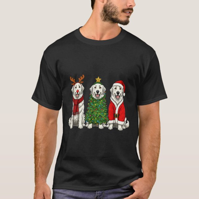 Retro Christmas Great Pyrenees Santa Reindeer Dog  T-Shirt (Vorderseite)