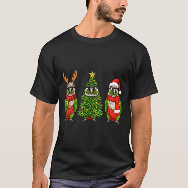 Retro Christmas Green Cheek Conure Parrot Santa Re T-Shirt (Vorderseite)