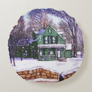 Retro Christmas Greenerity Winter Zuhause Road Rundes Kissen