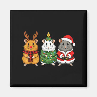 Retro Christmas Hamster Santa Reindeer Magnet