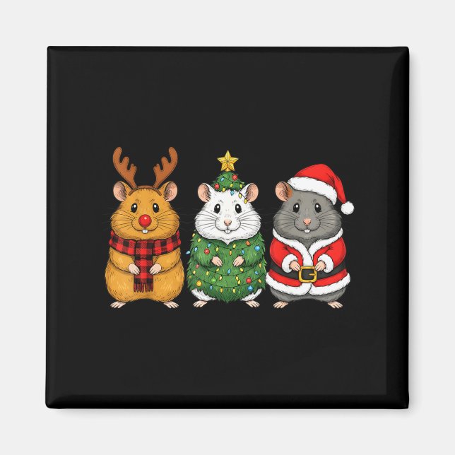 Retro Christmas Hamster Santa Reindeer  Magnet (Vorne)