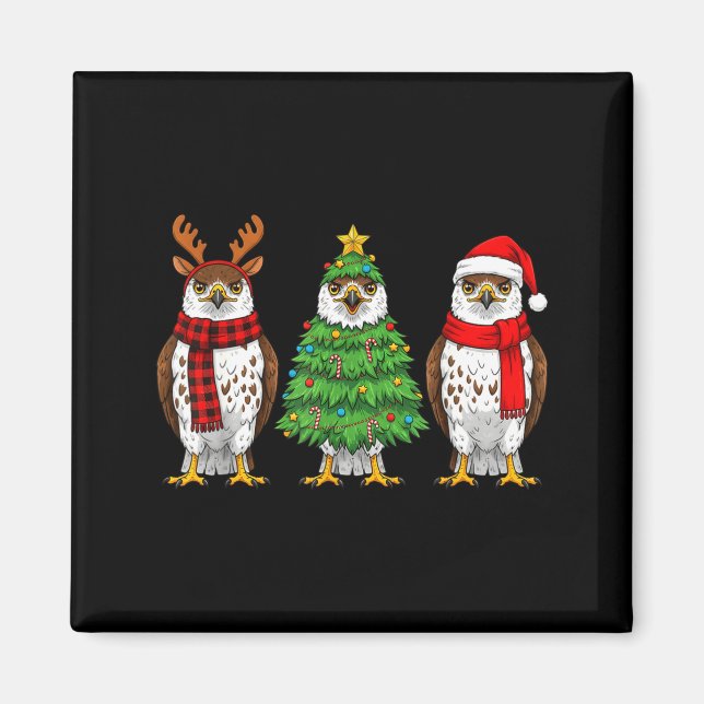 Retro Christmas Hawk Santa Reindeer  Magnet (Vorne)