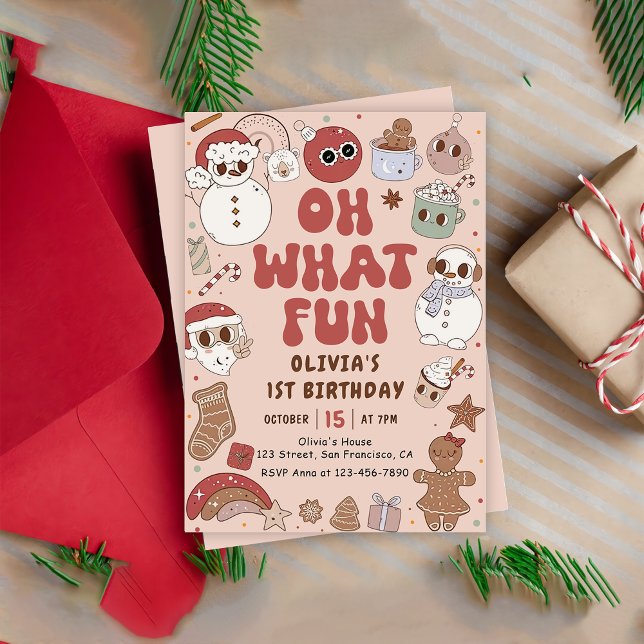 Retro Christmas Hippie Santa 1. Geburtstag Einladung (Von Creator hochgeladen)