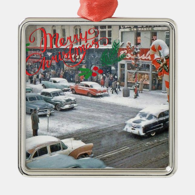Retro Christmas Holiday Magnet Ornament Aus Metall (Vorne)