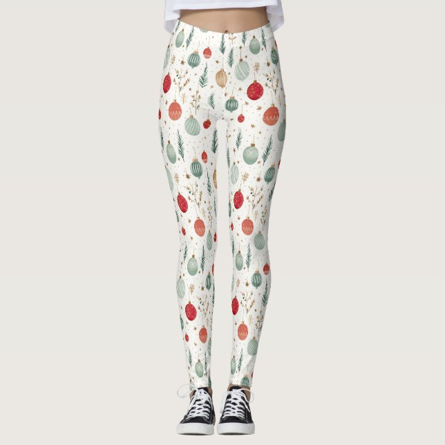 Retro Christmas Holiday Tree Ornamente Leggings (Vorderseite)