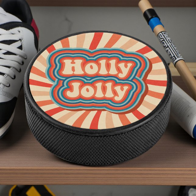 Retro Christmas Holidays Holly Jolly Typografie Eishockey Puck (Von Creator hochgeladen)