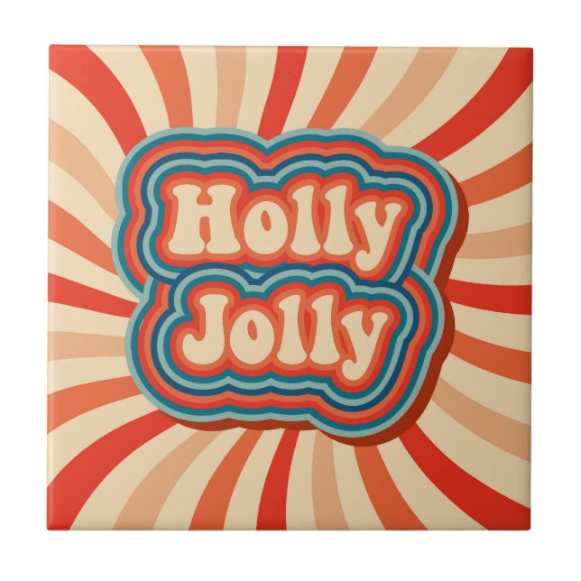Retro Christmas Holidays Holly Jolly Typografie Fliese (Vorderseite)