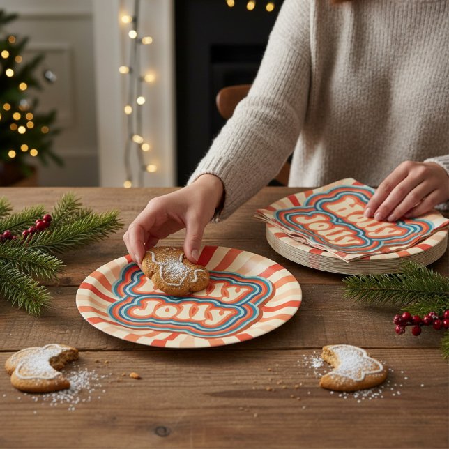 Retro Christmas Holidays Holly Jolly Typografie Pappteller (Von Creator hochgeladen)
