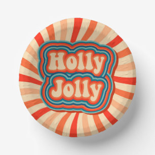 Retro Christmas Holidays Holly Jolly Typografie Pappteller