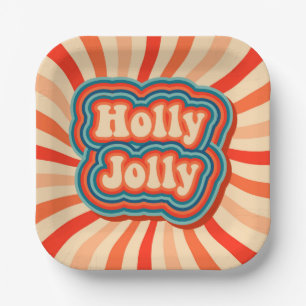 Retro Christmas Holidays Holly Jolly Typografie Pappteller