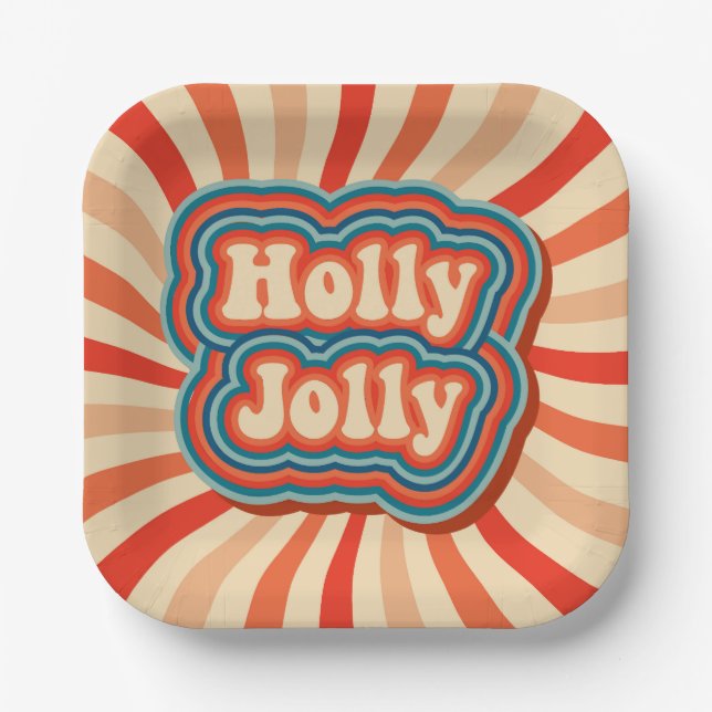 Retro Christmas Holidays Holly Jolly Typografie Pappteller (Vorderseite)