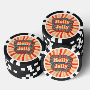 Retro Christmas Holidays Holly Jolly Typografie Pokerchips