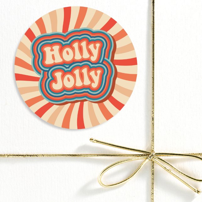 Retro Christmas Holidays Holly Jolly Typografie Runder Aufkleber (Von Creator hochgeladen)