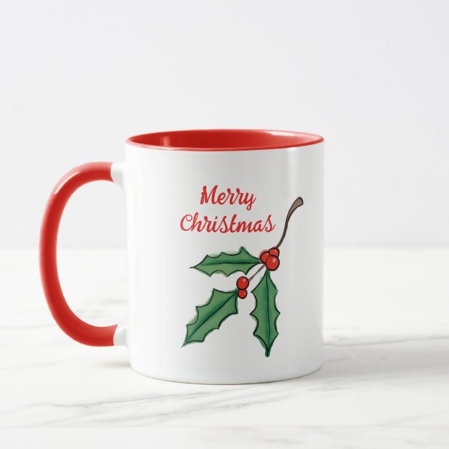 Retro Christmas Holly Coffee Tasse (Links)