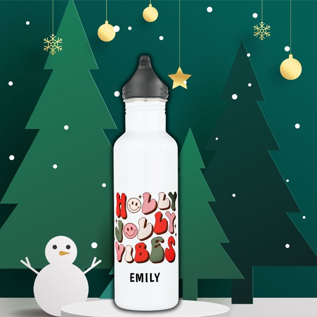 Retro Christmas Holly Jolly Vibes Trendy Holidays Edelstahlflasche (Von Creator hochgeladen)