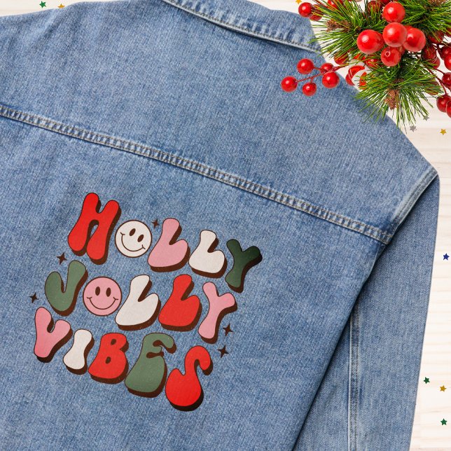 Retro Christmas Holly Jolly Vibes Trendy Holidays Jeansjacke (Von Creator hochgeladen)