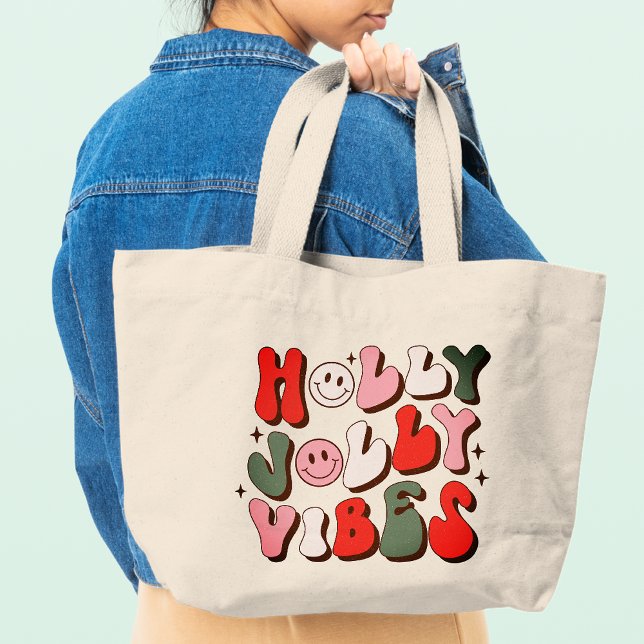 Retro Christmas Holly Jolly Vibes Trendy Holidays Jumbo Stoffbeutel (Von Creator hochgeladen)