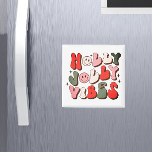 Retro Christmas Holly Jolly Vibes Trendy Holidays Magnet