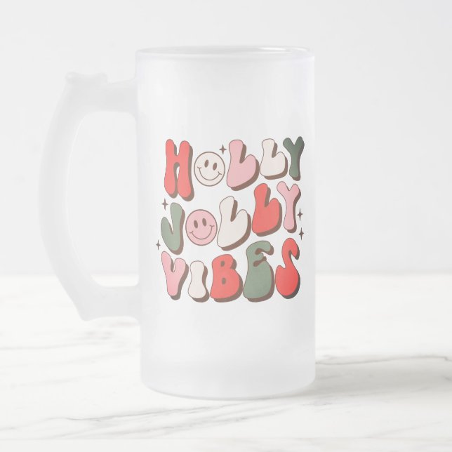 Retro Christmas Holly Jolly Vibes Trendy Holidays Mattglas Bierglas (Links)