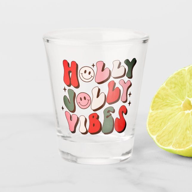 Retro Christmas Holly Jolly Vibes Trendy Holidays Schnapsglas (Vorderseite)