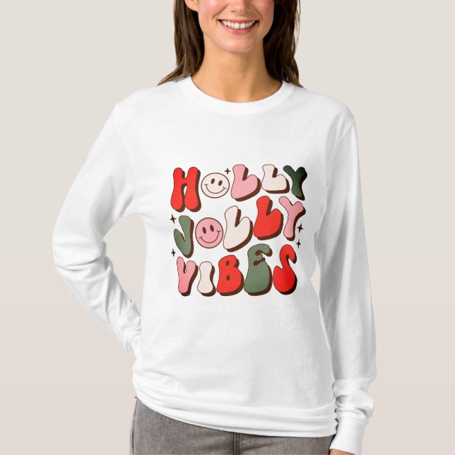 Retro Christmas Holly Jolly Vibes Trendy Holidays T-Shirt (Vorderseite)