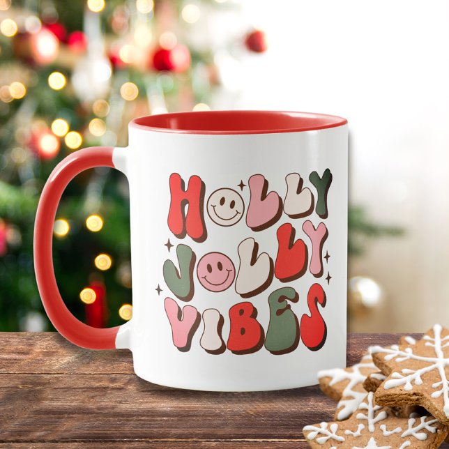 Retro Christmas Holly Jolly Vibes Trendy Holidays Tasse (Von Creator hochgeladen)