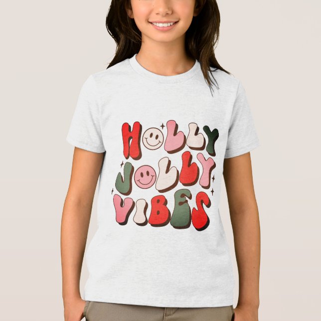 Retro Christmas Holly Jolly Vibes Trendy Holidays Tri-Blend Shirt (Vorderseite)