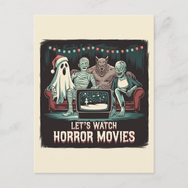 Retro Christmas Horror Movies Friends Postkarte (Vorderseite)