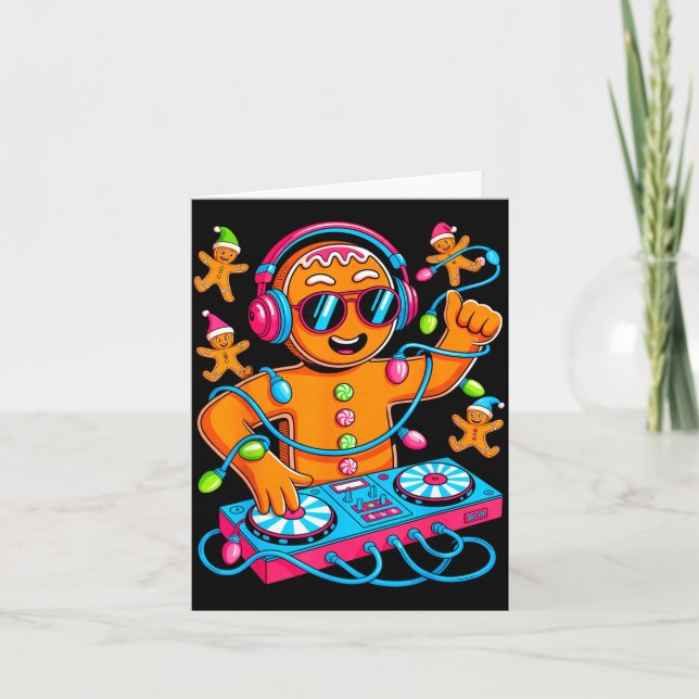 Retro Christmas House Music Gingerbread Dj Techno  Karte (Vorderseite)