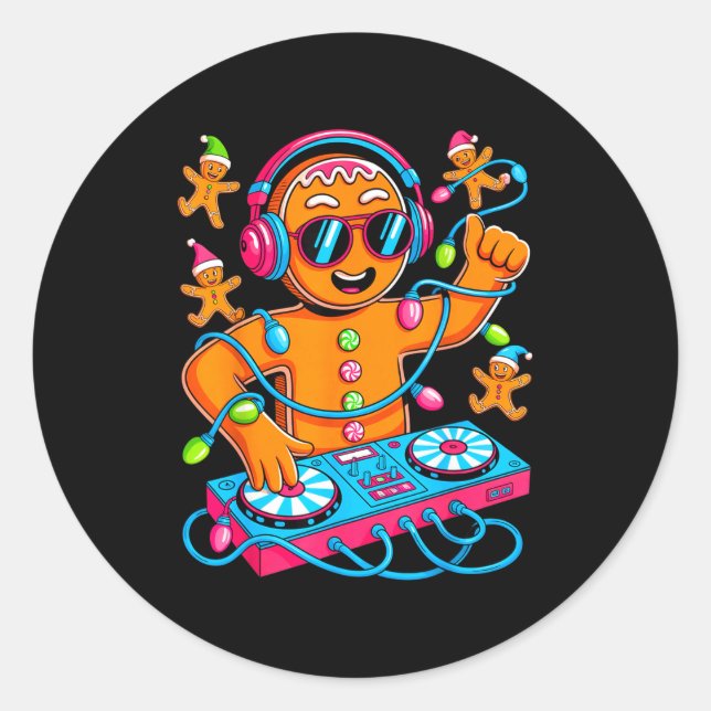 Retro Christmas House Music Gingerbread Dj Techno  Runder Aufkleber (Vorderseite)
