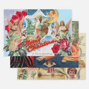 RETRO CHRISTMAS IMAGES Wrapping Paper Set 3 Geschenkpapier Set