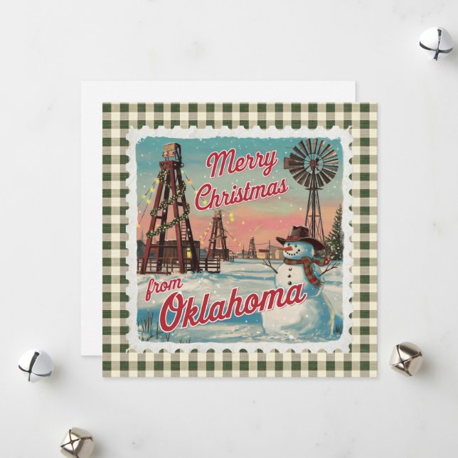 Retro Christmas in Oklahoma Weihnachtskarte Feiertagskarte (Vorderseite/Rückseite Beispiel)