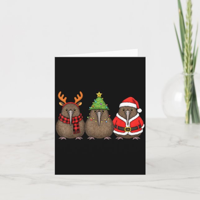 Retro Christmas Kiwi Bird Santa Reindeer  Karte (Vorderseite)