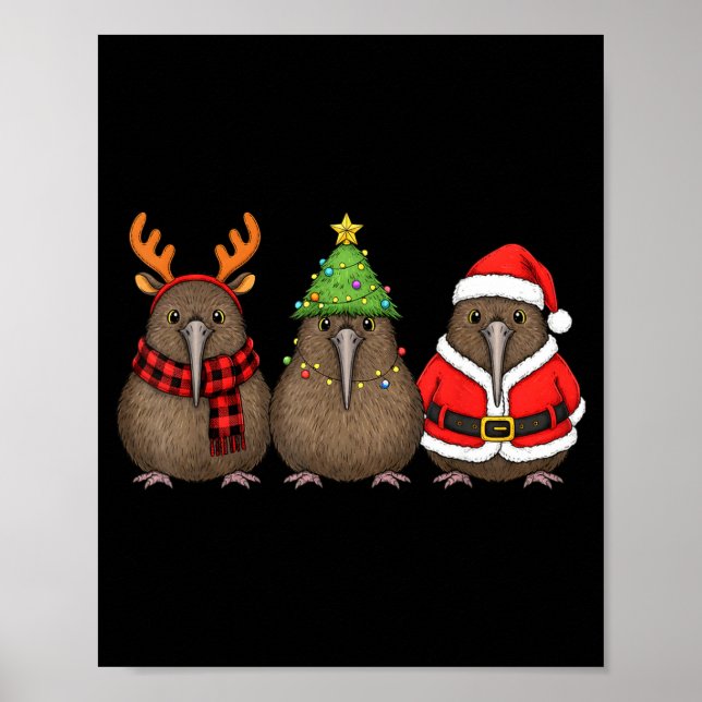 Retro Christmas Kiwi Bird Santa Reindeer  Poster (Vorne)